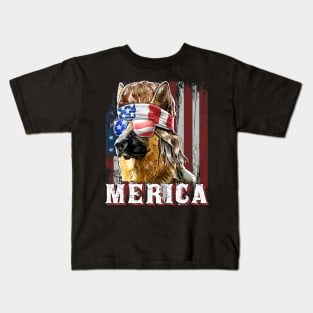 Merica German Shepherd Mullet July 4th American Flag Kids T-Shirt